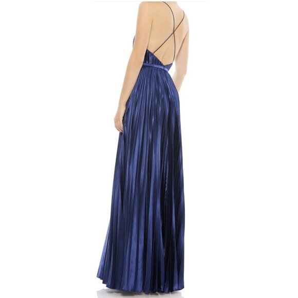 Mac Duggal Plunge Neck Cross Back Pleated Maxi Dress Formal Gown NWT 4939 - Picture 3 of 11